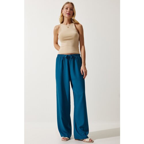  Women&amp;#039;s Oil Green Flowy Knitted Palazzo Trousers Slike