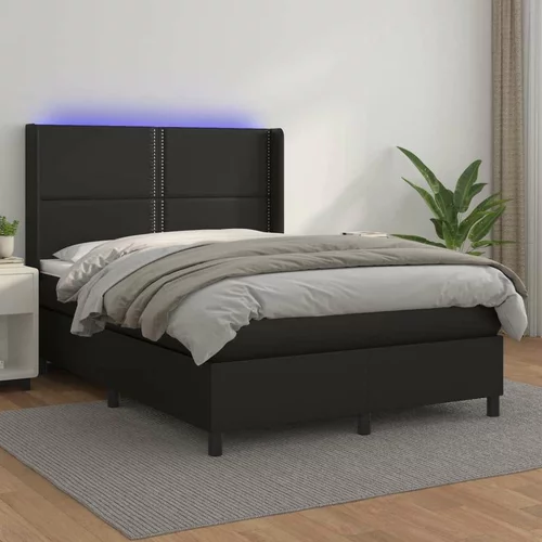  Box spring postelja z vzmetnico LED črna 140x190 cm um. usnje, (20725710)