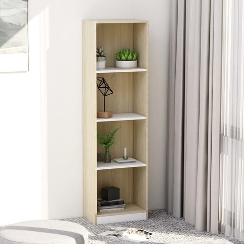 VidaXL Knjižna omara 4-nadstropna bela in sonoma hrast 40x24x142 cm Slike