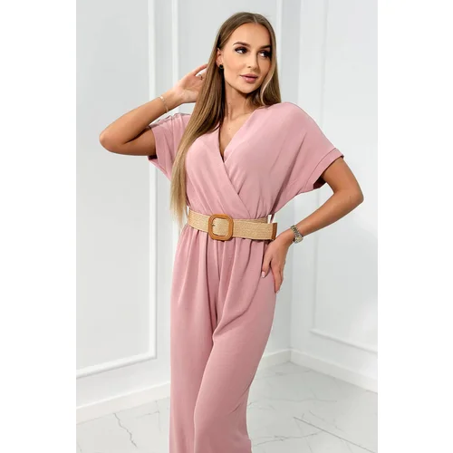 Kesi Jumpsuit with decorative belt at the waist powder pink