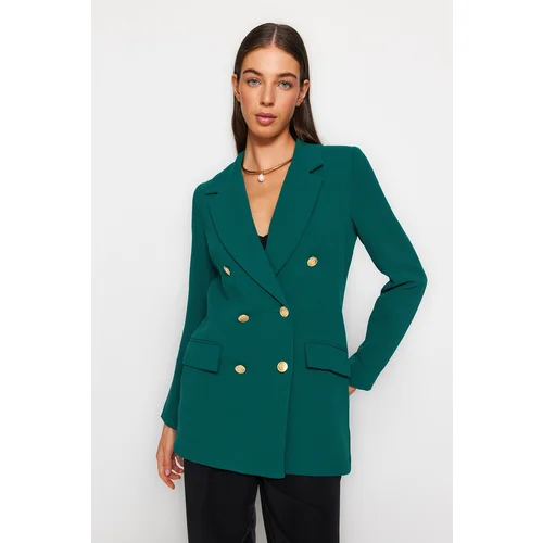 Trendyol Emerald Green Oversized Lined Double Breasted Blazer with Closure