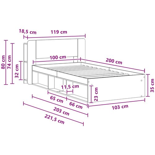  Okvir kreveta s pohranom s uzglavljem Siva Sonoma 100 x 200 cm Slike