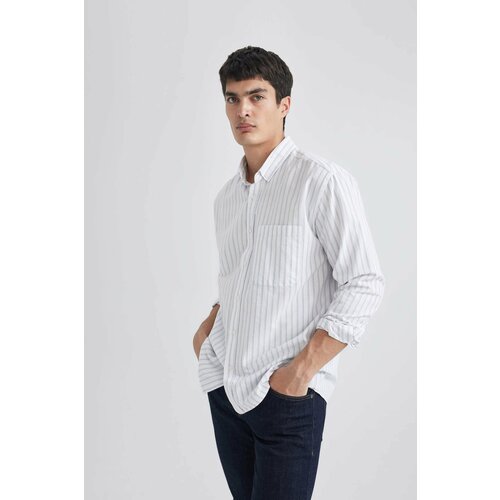 Defacto Relax Fit Polo Shirt Oxford Striped Long Sleeve Shirt Slike
