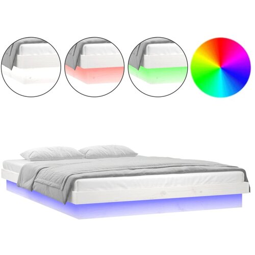 Maison Chic LED Posteljni okvir - Dvoposteljna postelja - Zakonska postelja bel 140x190 cm trden les, (21692595) Slike