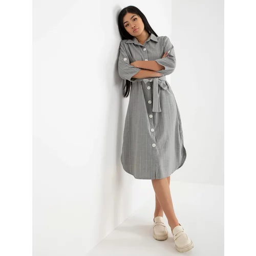Fashion Hunters Grey striped shirt dress with belt for tying
