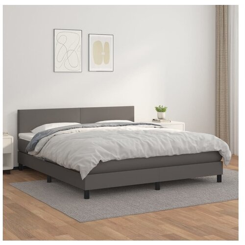 VidaXL Krevet s oprugama i madracem sivi 160x200 cm od umjetne kože Slike