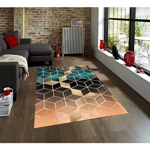  Tepih sa gumenom podlogom 140x220cm - 3D kocke zeleno-zlatni, TG-3024 Cene