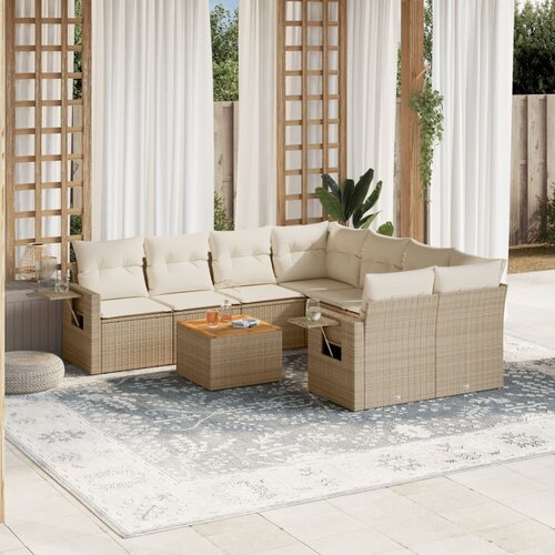 vidaXL 9-dijelni set vrtnih sofa s jastucima bež od poliratana Cijene
