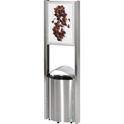 VAR Zbiralnik odpadkov z oglaševalsko površino, prostornina 50 l, VxŠxG 1800 x 580 x 350 mm, nerjavno jeklo Cene