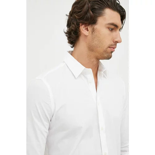 Sisley Košulja za muškarce, boja: bijela, slim, s klasičnim ovratnikom