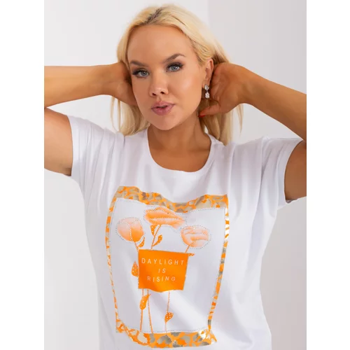 Fashionhunters White-orange blouse with ribbing of larger size