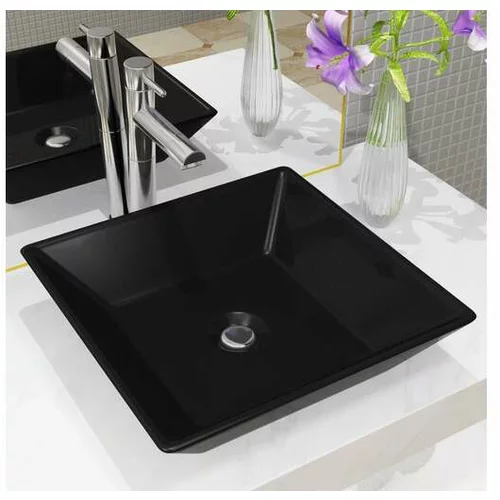  Keramični umivalnik kvadratne oblike črne barve 41,5x41,5x12 cm