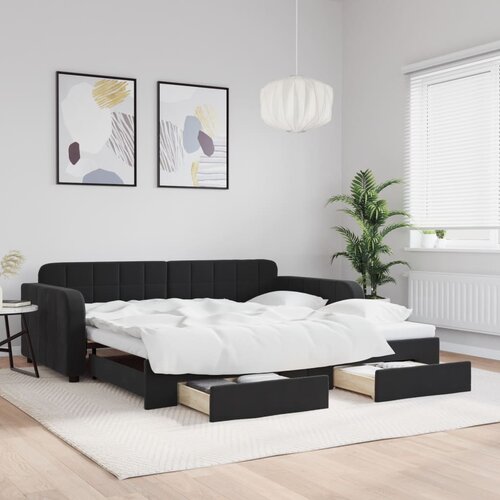 VidaXL Izvlečna dnevna postelja s predali črna 100x200 cm žamet Slike
