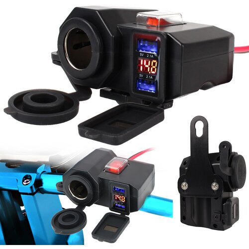  Auto utičnica 12-24V za motore 2x USB 2.1A i mjerač napona Cene