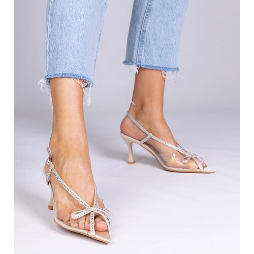 Gemre Beige transparent stiletto sandals with rhinestones Kloksi Cene