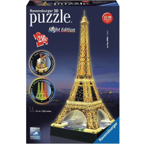 Ravensburger 216 delna 3D sestavljanka Eiffelov stolp ponoči 125791 Slike