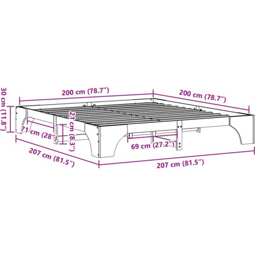  Krevetni okvir Bijela Masivno drvo 200 x 200 cm Minimalistički Slike
