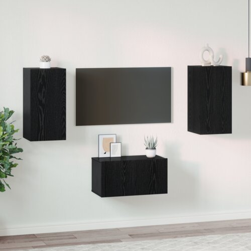 vidaXL Komplet TV omaric s polico 3 pcs Črni hrast 60 x 30 x 30.5 cm Cene