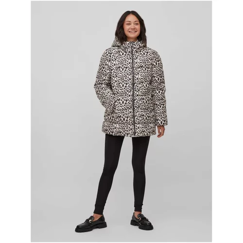 Vila Black-cream patterned winter jacket with hood Tate - Women
