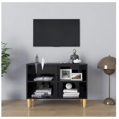  TV omarica z lesenimi nogami visok sijaj črna 69,5x30x50 cm
