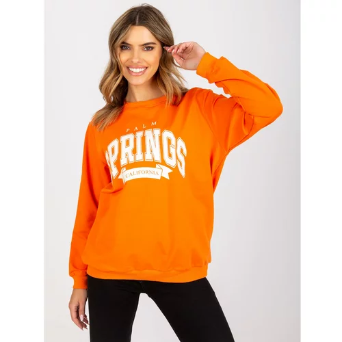 Fashion Hunters Orange and white sweatshirt without a hood with a print