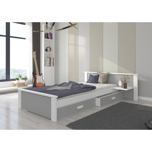 ADRK Mladi krevet ALDEX SHELF s dvije ladice 200x90 cm - BIJELA-SVIJETLO SIVA Slike