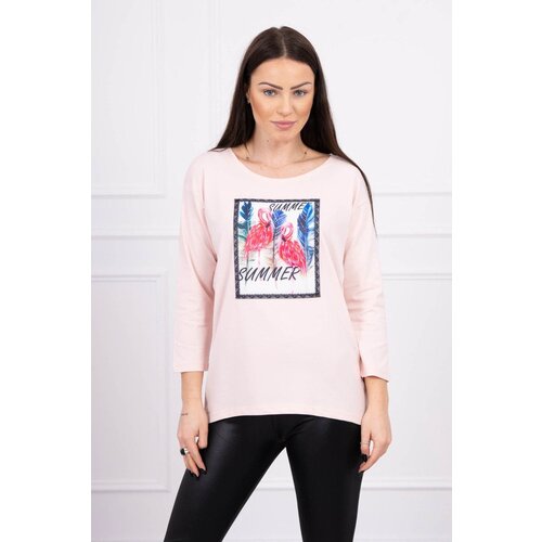 Kesi Blouse with flamingo graphics 3D powder pink Slike