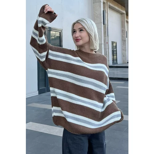Madmext Brown Striped Knitwear Sweater