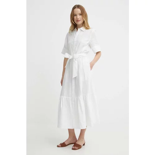Polo Ralph Lauren Lanena haljina boja: bijela, midi, širi se prema dolje, 211935828