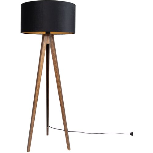 QAZQA Vloerlamp walnoot hout met kap zwart met gouden binnenkant 50cm - Tripod Classic Cene