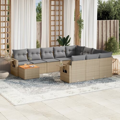 vidaXL 11-dijelni set vrtnih sofa od poliratana s jastucima bež Cijene