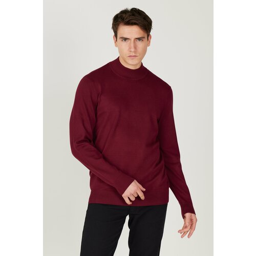 ALTINYILDIZ CLASSICS Men's Burgundy Standard Fit Normal Cut Half Turtleneck Knitwear Sweater Slike