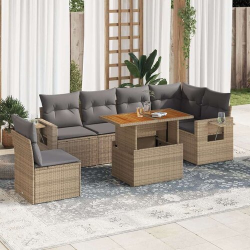 vidaXL 7-dijelni set vrtnih sofa od poliratana s jastucima bež Cijene