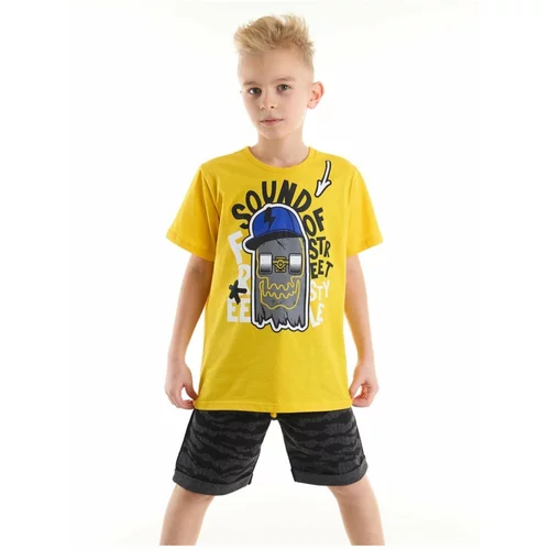 Mushi Sound Skateboarding Boys Yellow T-shirt Camouflage Shorts Set
