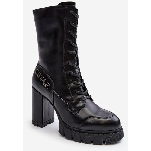 Kesi Lace-up leather ankle boots in massive high heel, Black Khariah Slike