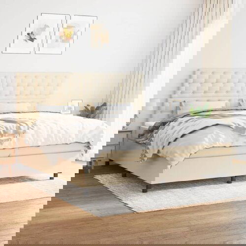 VidaXL Box spring postelja z vzmetnico krem 200x200 cm blago Slike