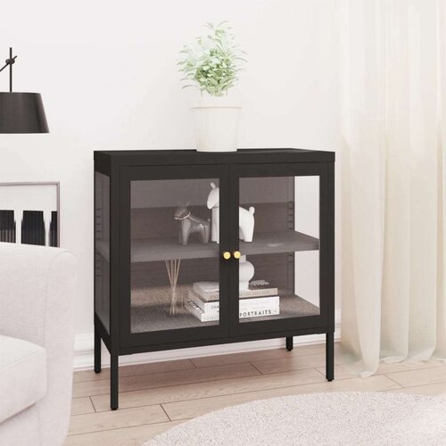  Komoda crna 70 x 35 x 70 cm od čelika i stakla Cene