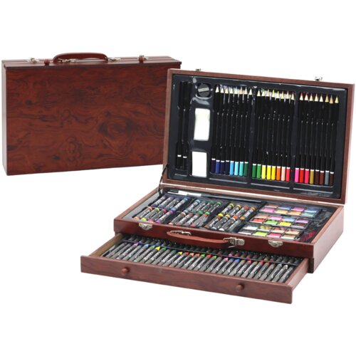 Art Set In Wooden Suitcase Crayons Pastels Paints Cijene