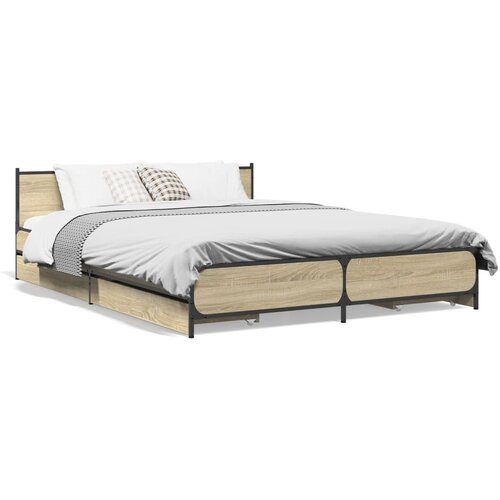 VidaXL Okvir za krevet s ladicama boja hrasta 135x190 cm drveni Slike