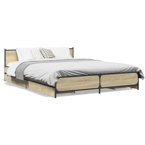 vidaXL Okvir za krevet s ladicama boja hrasta 135x190 cm drveni