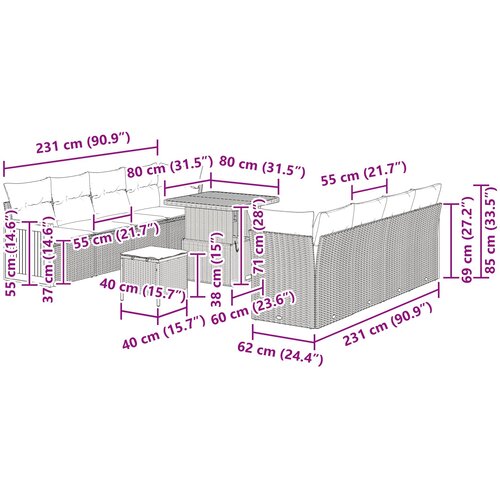  Sjedeća garnitura za vrt 11 kom. 11-Broj sjedala Crna i Krema 80 x 80 x 71 cm Slike