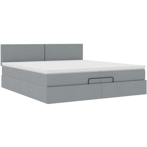 VidaXL okvir kreveta s madracima svijetlosivi 200x200cm od tkanine Slike