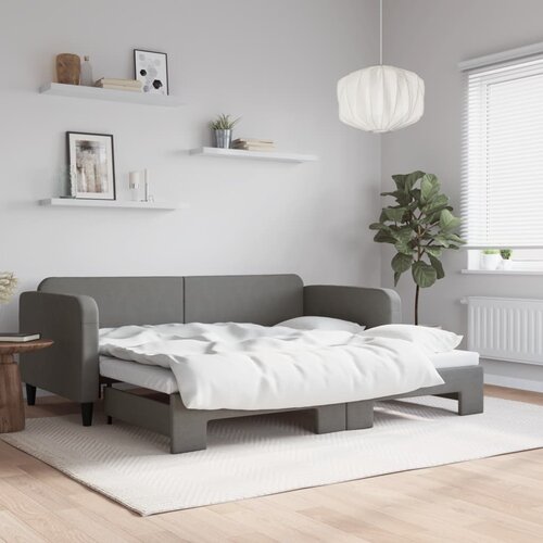 VidaXL Izvlečna dnevna postelja temno siva 90x200 cm blago Slike