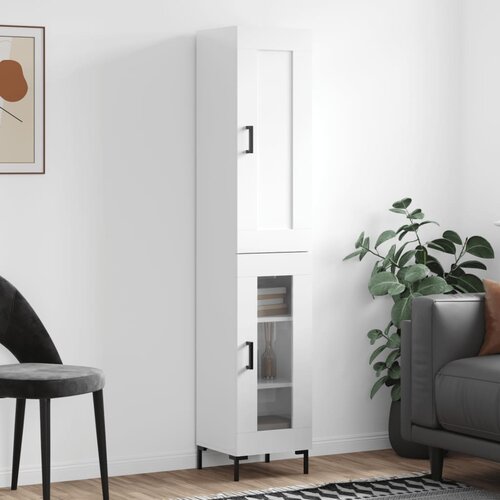 The Living Store Visoka omara visok sijaj bela 34,5x34x180 cm inženirski les - Visoka Omarica, (21435930) Slike