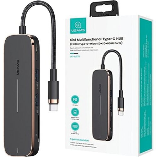 Usams ADAPTER HUB 2XUSB + USB-C + HDMI + MICRO SD + SD ZA PRENOSNIK ČRN, (21980875) Cene