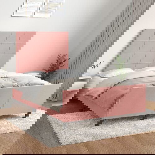 The Living Store Posteljni okvir z vzglavjem roza 120x200 cm žamet - Posteljni Okvir Z Vzglavjem, (21493463) Cene