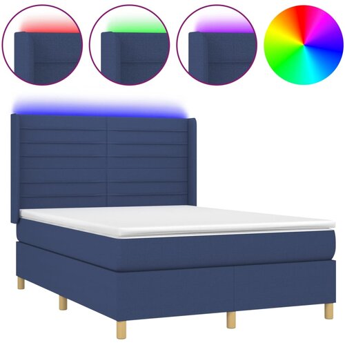 Maison Chic Box spring postelja - Vzmetna postelja z vzmetnico LED modra 140x190 cm blago SL3202, (21904811) Cene