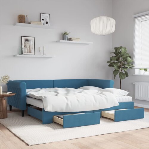 VidaXL Izvlečna dnevna postelja s predali modra 90x200 cm žamet Slike