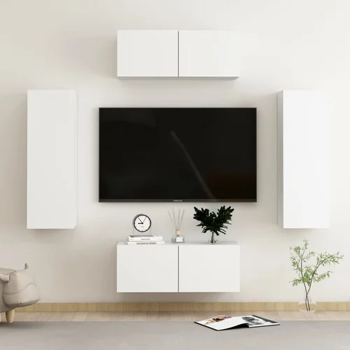 Furnova Komplet TV omaric 4-delni bela iverna plošča, (21922823)