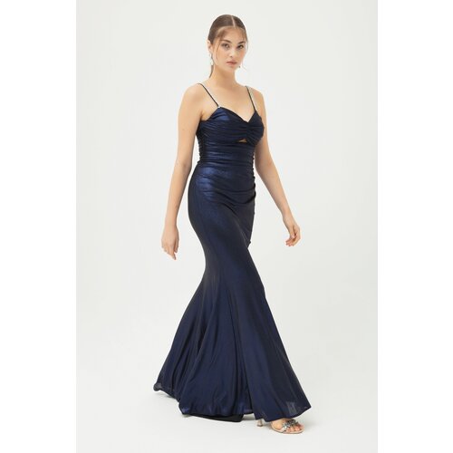 Lafaba Women's Navy Blue Stone Strap Long Evening Dress Slike